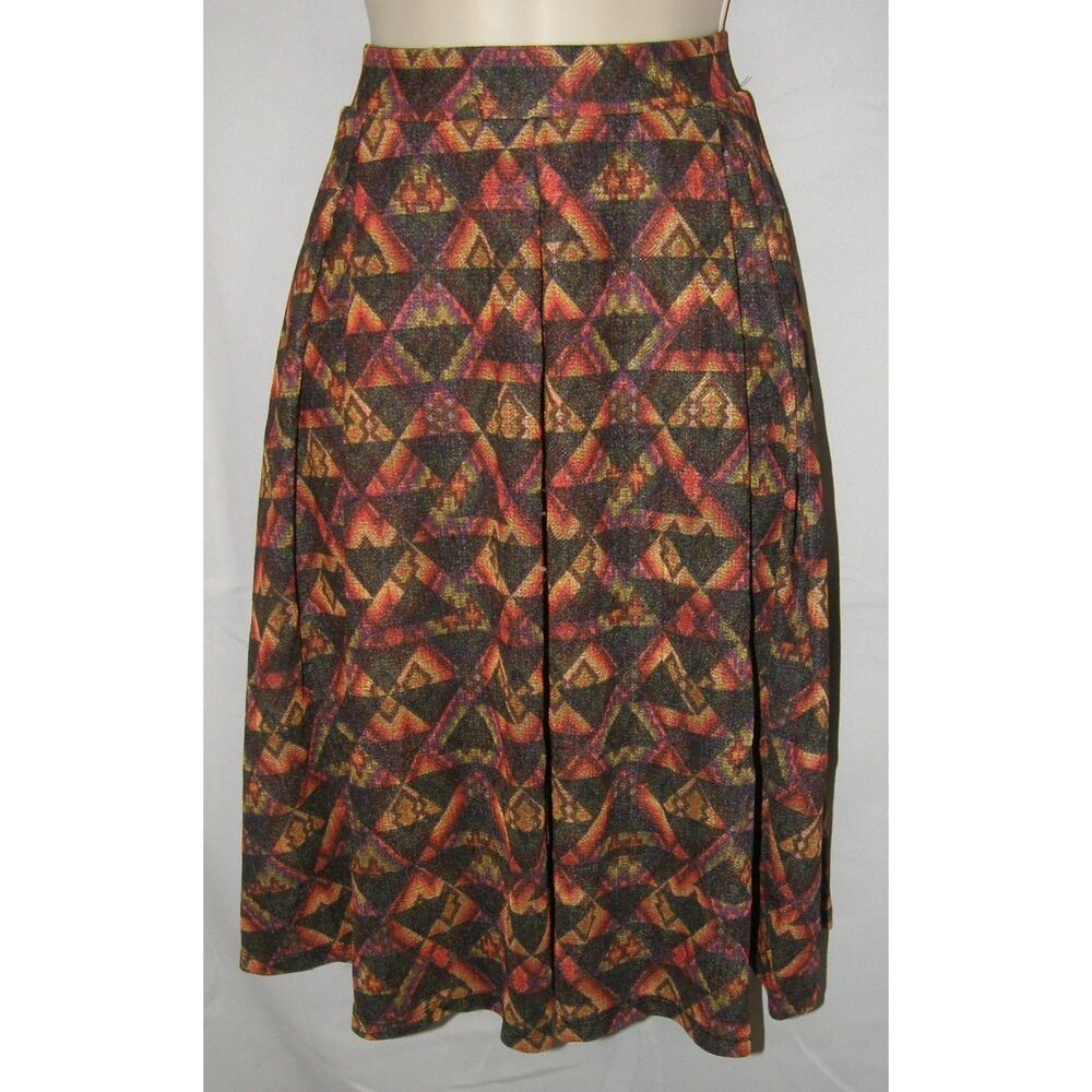 Multicolored Sz Medium Knee Length Elastic Waist Pleated Skirt Pockets LULAROE